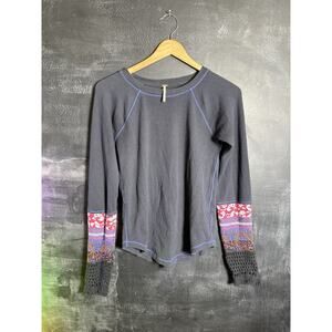 Free People In The Mix Cuff Thermal Top Crochet Knit Size M